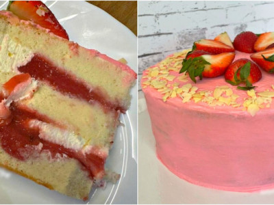 Торт “Полуниця з вершками🍓🍰” – найніжніший і дуже смачний тортик для святкового столу